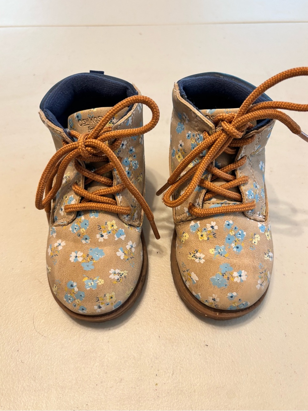 OshKosh B'gosh Tan Floral Lace-Up Kids Boots 6